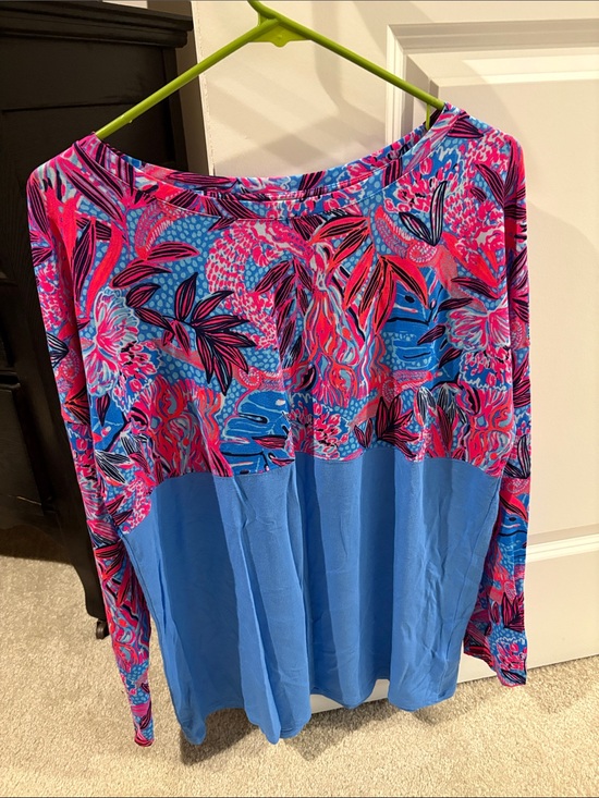 Lilly Pulitzer Tops - Lilly Pulitzer Blue and Pink Printed Long Sleeve Top with Solid Panel